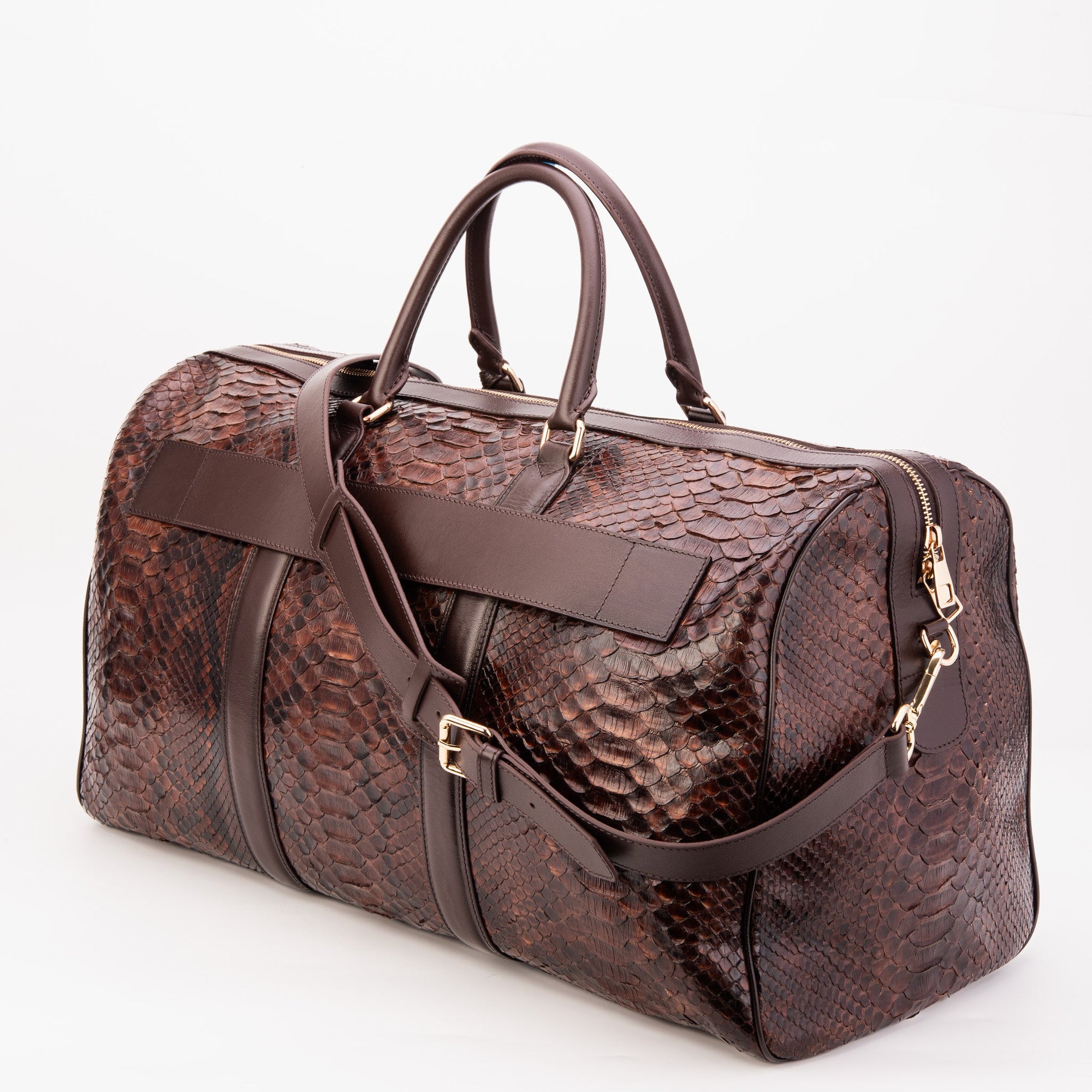 The Velar Brown Hand-Painted Snake Leather Weekender Bag