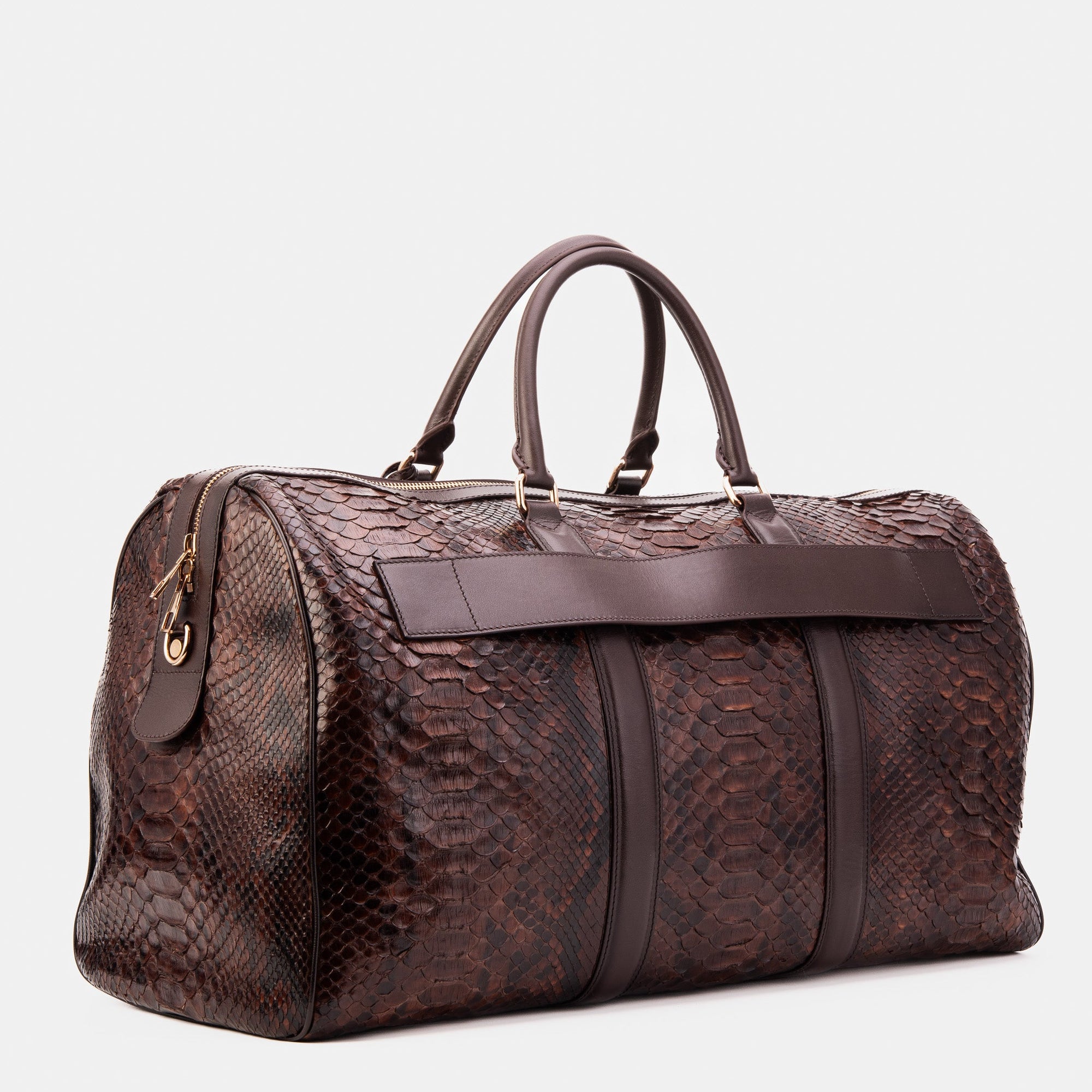 The Velar Brown Hand-Painted Snake Leather Weekender Bag