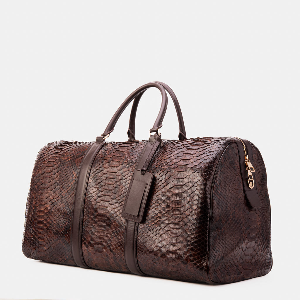 The Velar Brown Hand-Painted Snake Leather Weekender Bag