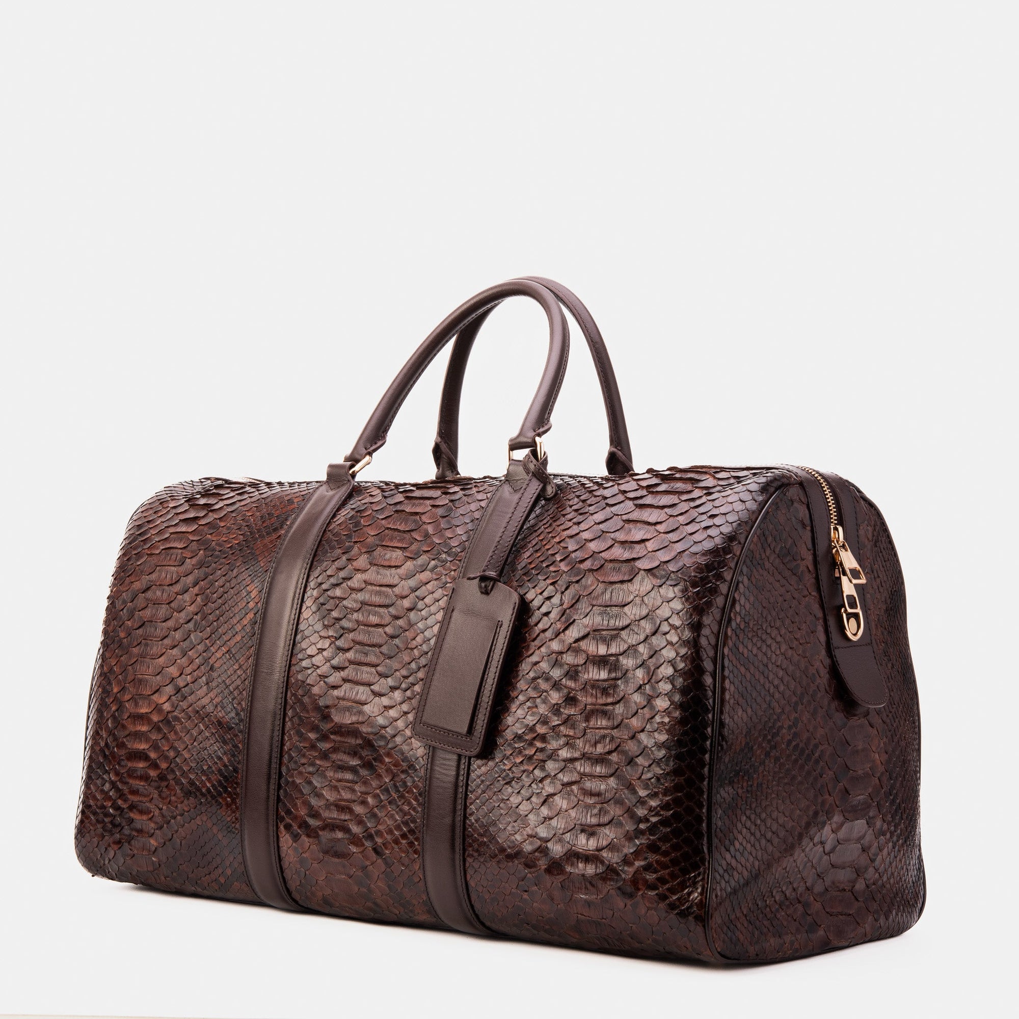 The Velar Brown Hand-Painted Snake Leather Weekender Bag