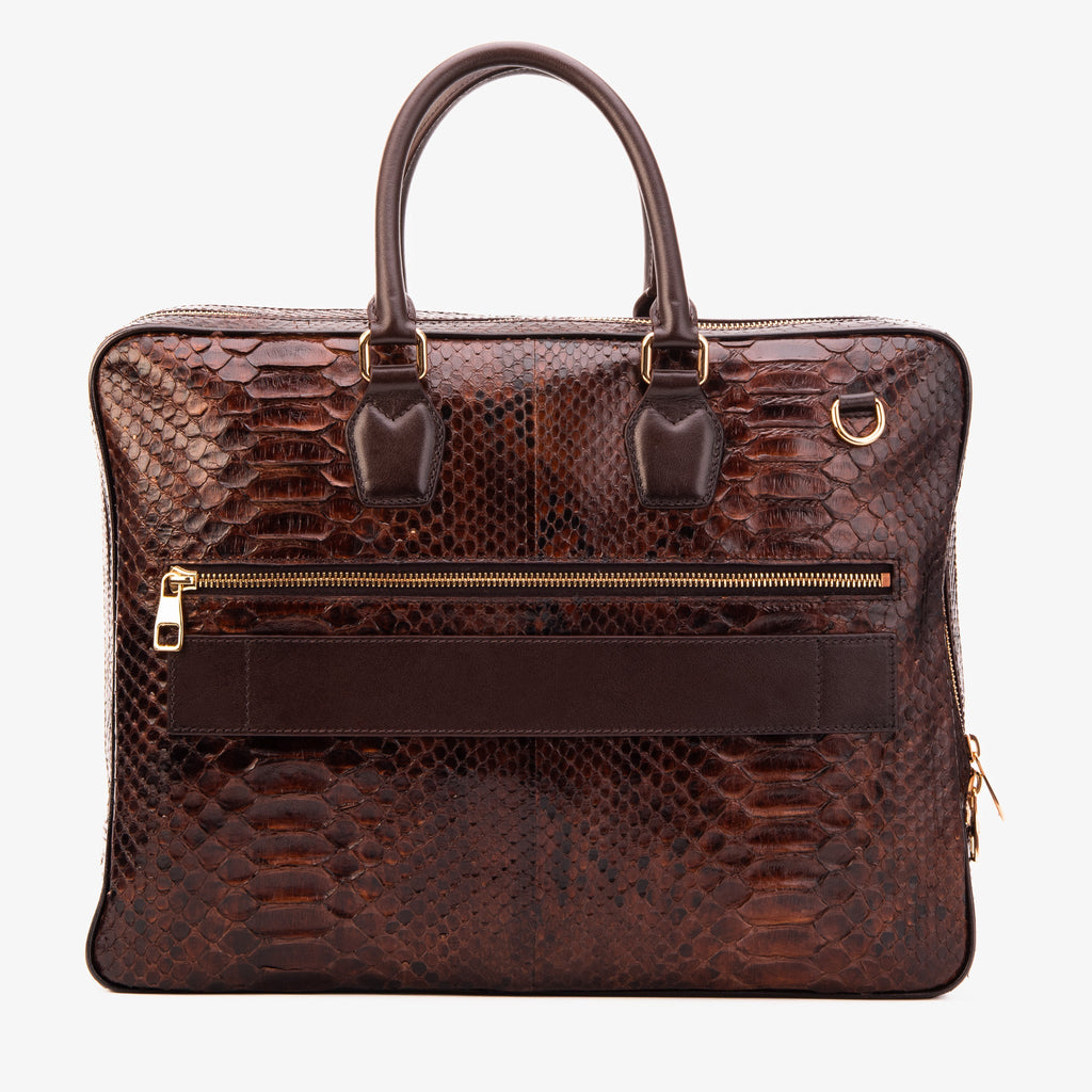The Cortona Brown Python Leather Men’s Laptop Briefcase