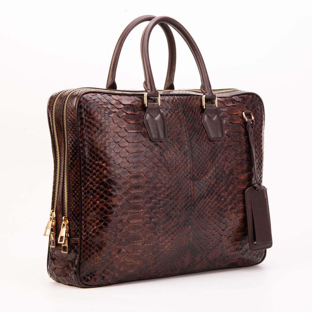 The Cortona Brown Python Leather Men’s Laptop Briefcase
