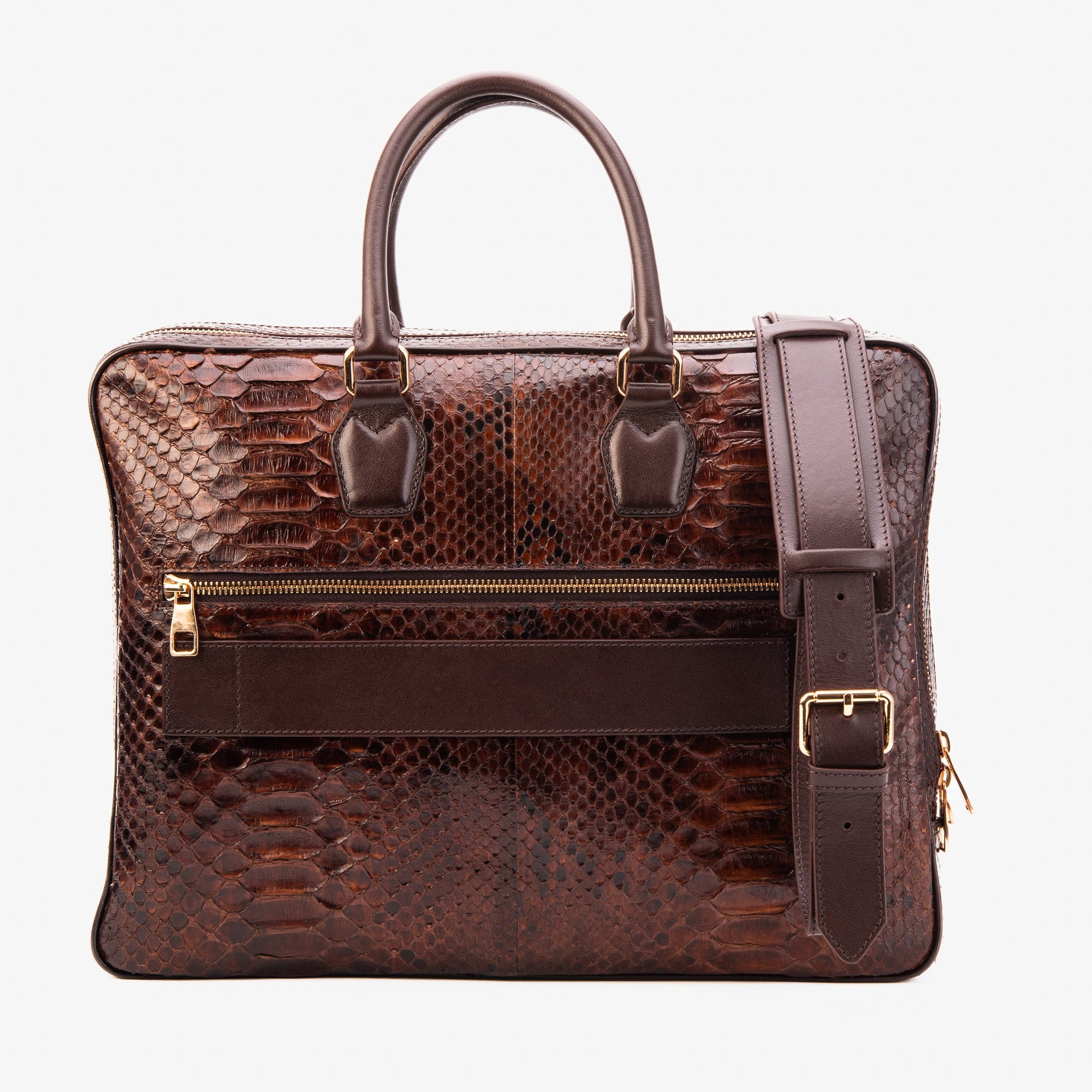 The Cortona Brown Python Leather Men’s Laptop Briefcase