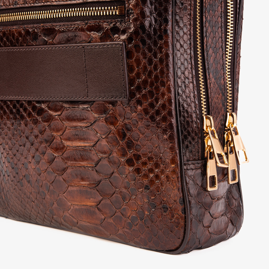 The Cortona Brown Python Leather Men’s Laptop Briefcase