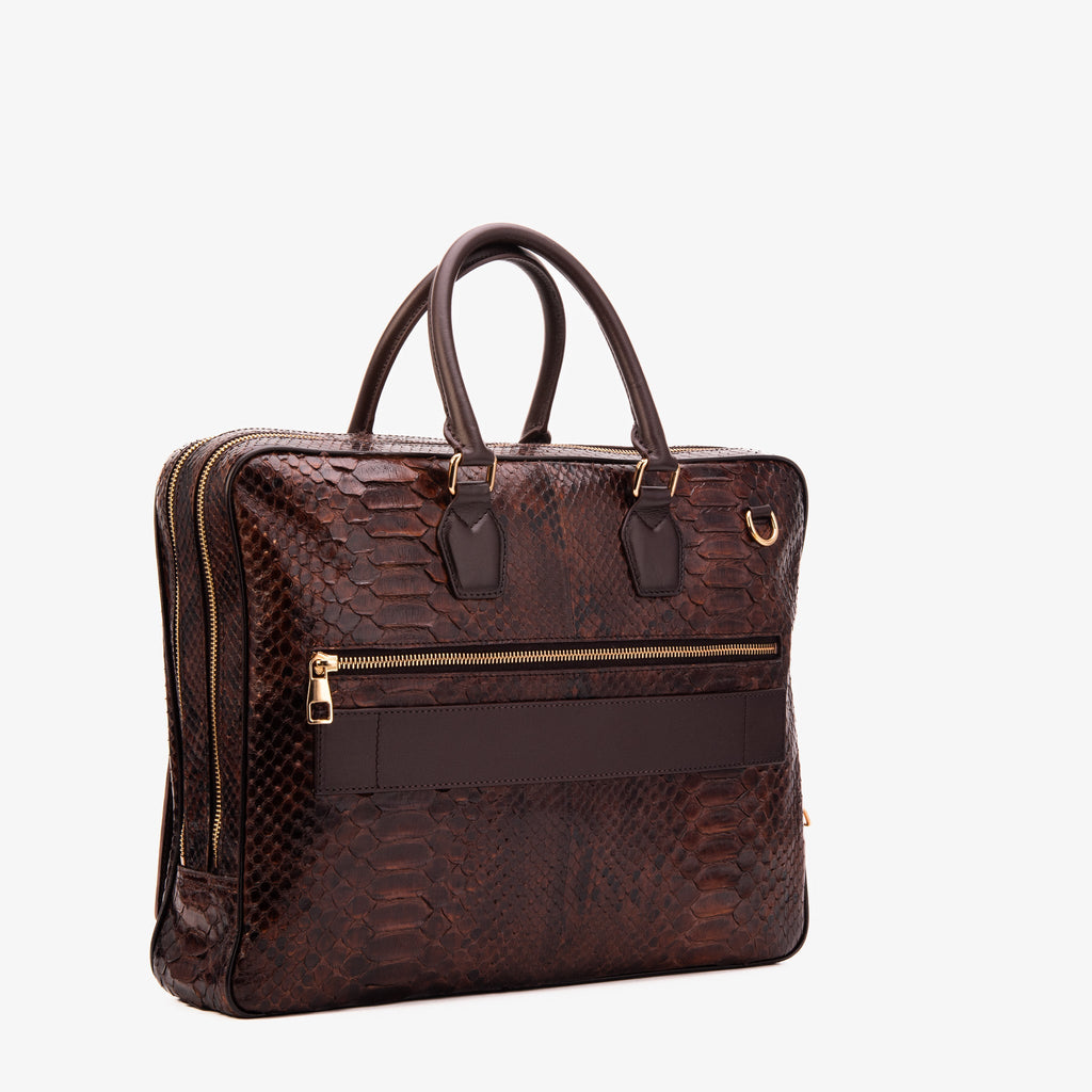 The Cortona Brown Python Leather Men’s Laptop Briefcase