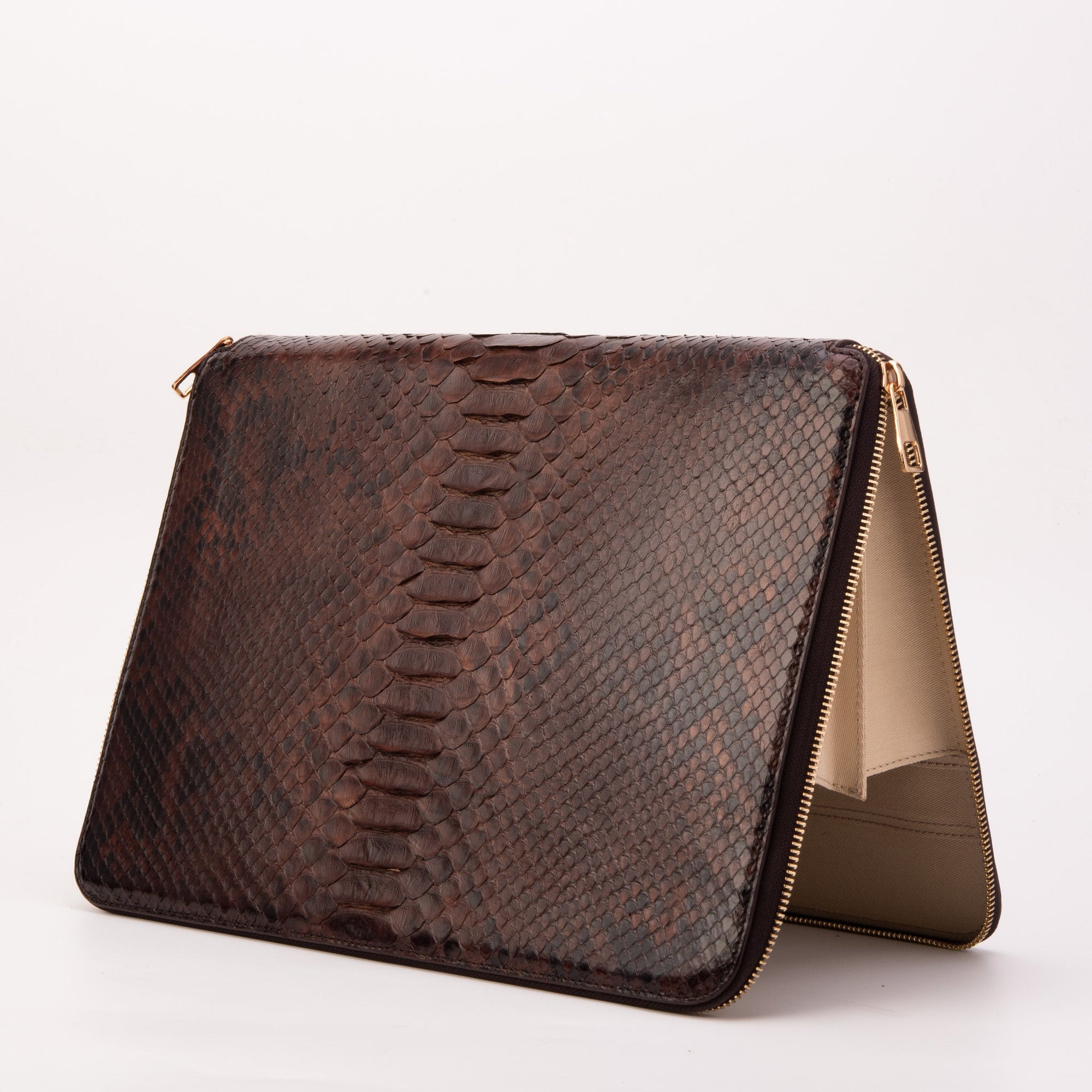 The Varese Brown Hand-Painted Snake Leather 14” Laptop Portfolio