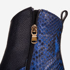 The Saturn Sax Blue Pythn Leather Block Heel  Women Boot