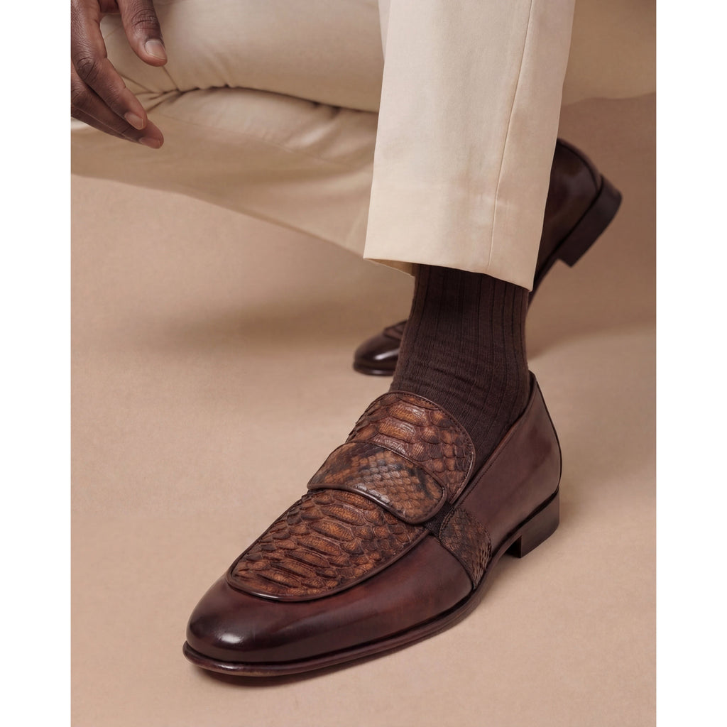Vinci The Dorian Tan Snake and Baby Buffalo Leather Loafer Men Shoe