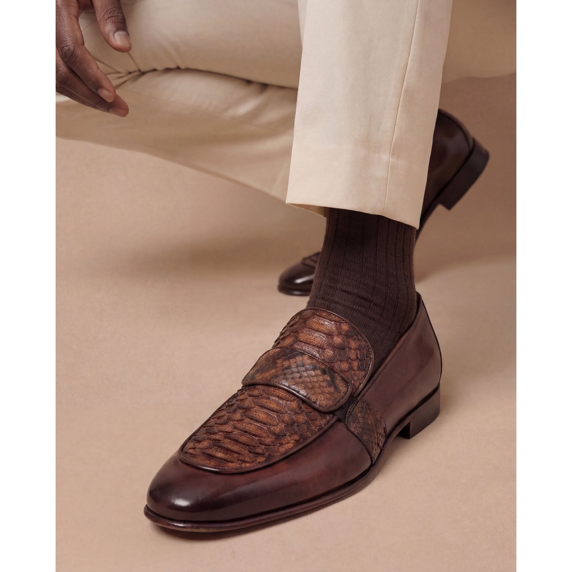 Vinci The Dorian Tan Snake and Baby Buffalo Leather Loafer Men Shoe