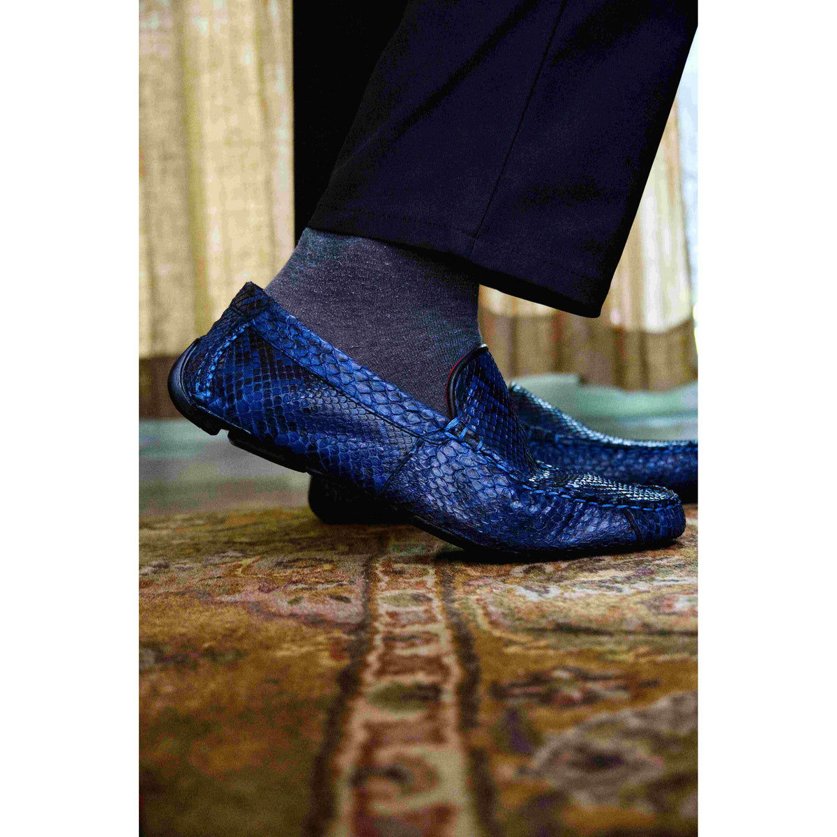 Capri Blue Jeans Slip On Genuine Python Skin