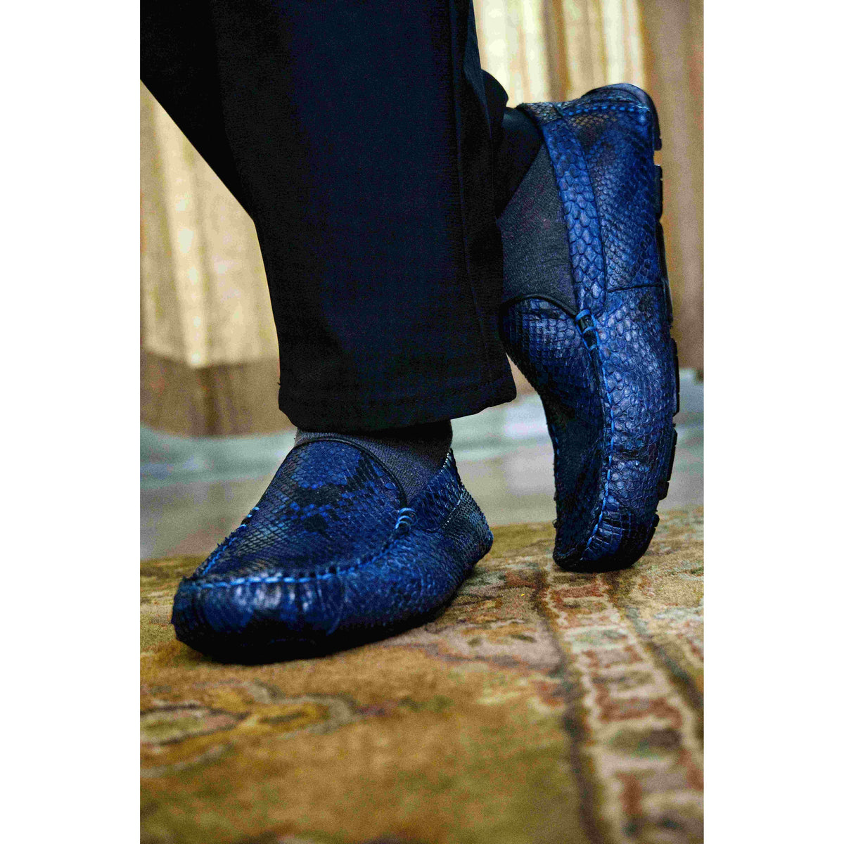 Capri Blue Jeans Slip On Genuine Python Skin