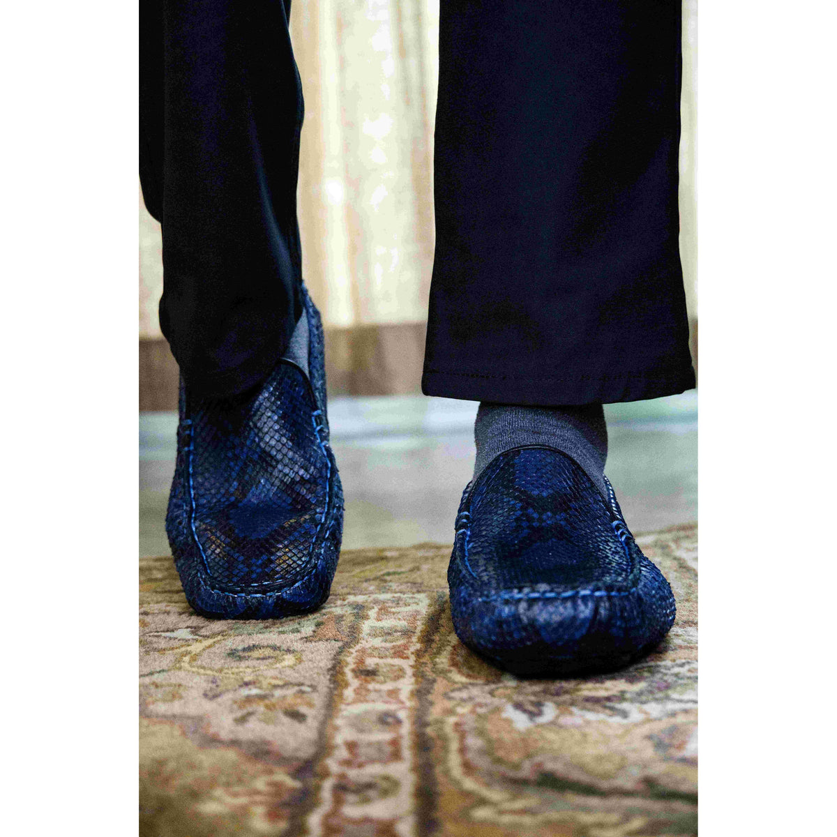 Capri Blue Jeans Slip On Genuine Python Skin