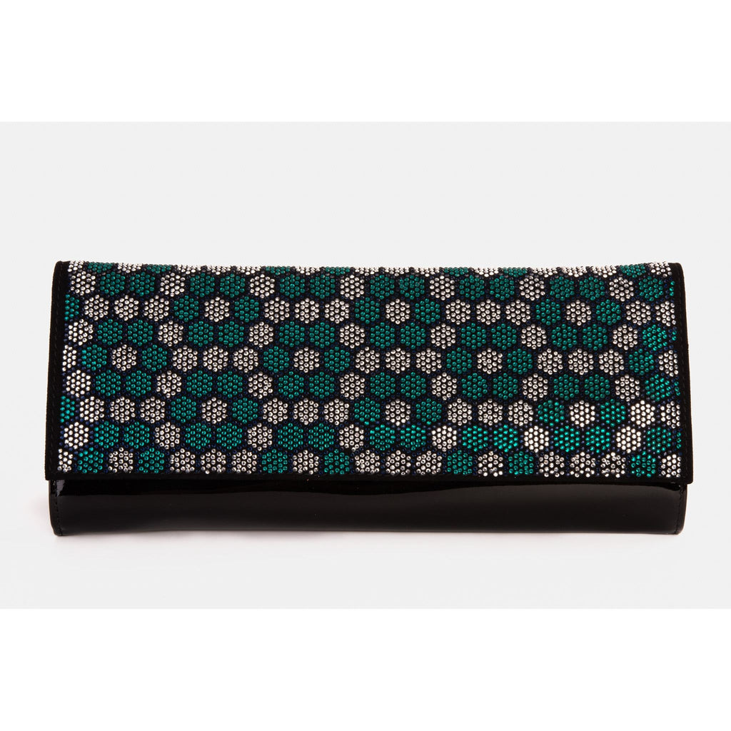 The Doha Black Leather Glitter Clutch