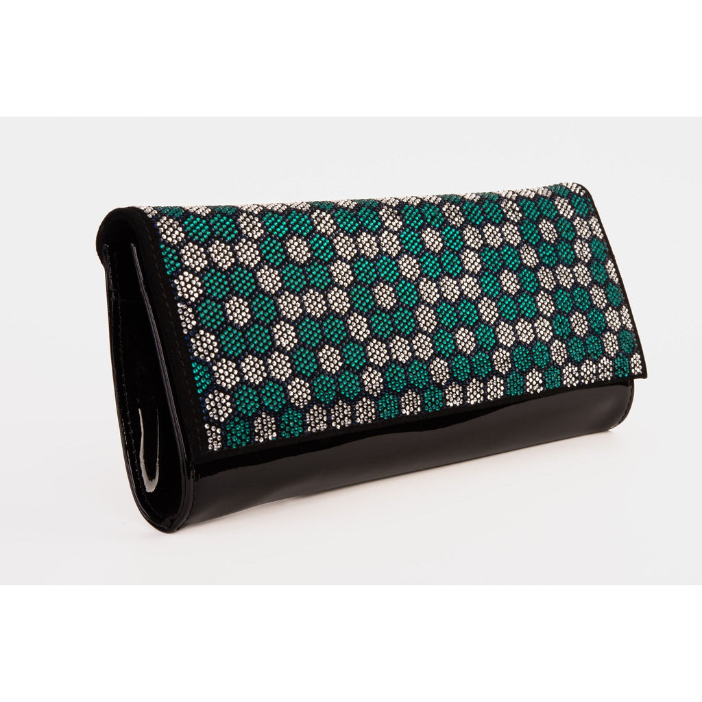The Doha Black Leather Glitter Clutch