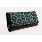 The Doha Black Leather Glitter Clutch