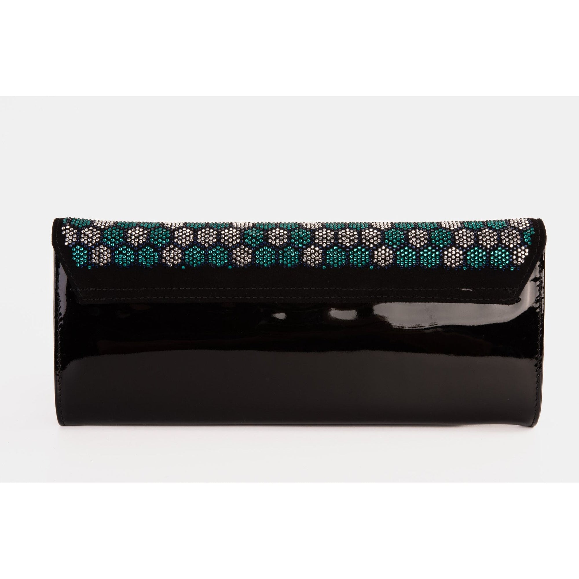 The Doha Black Leather Glitter Clutch