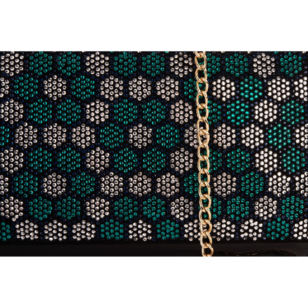 The Doha Black Leather Glitter Clutch