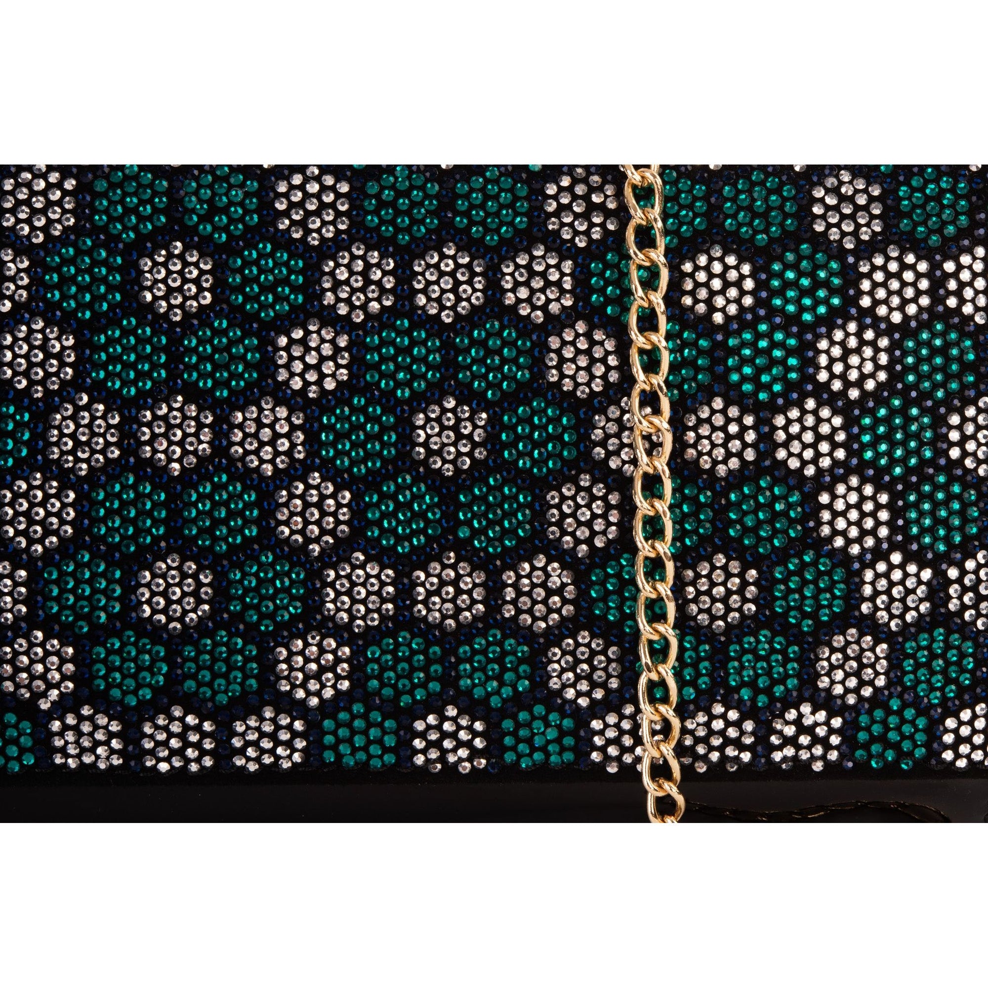 The Doha Black Leather Glitter Clutch