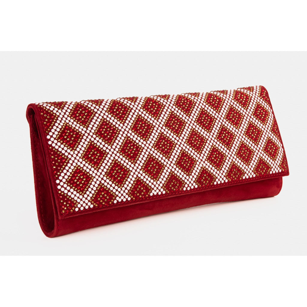 The Nampula Red Glitter Suede Leather Clutch