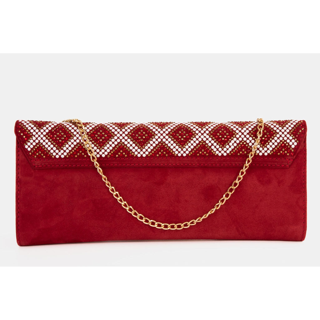 The Nampula Red Glitter Suede Leather Clutch