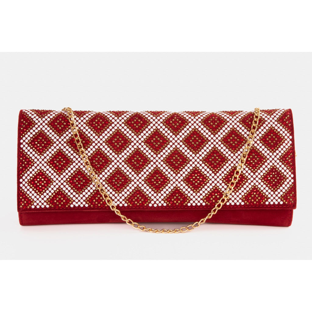 The Nampula Red Glitter Suede Leather Clutch