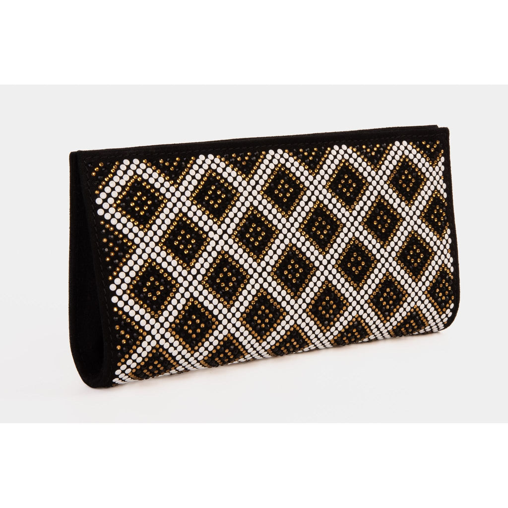 The Nampula Black Glitter Suede Leather Small Clutch
