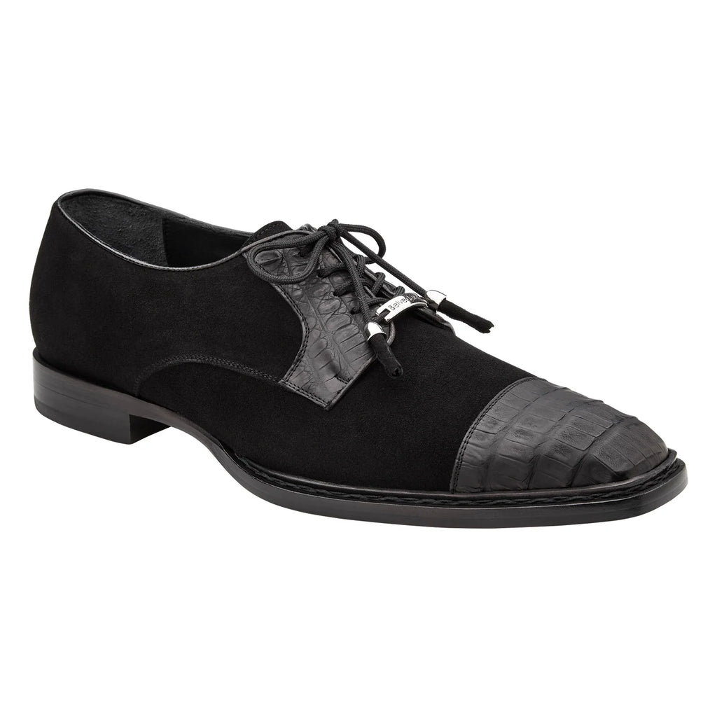 Belvedere Capitano Genuine Oiled Caiman Crocodile Italian Suede Black R103
