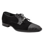 Belvedere Capitano Genuine Oiled Caiman Crocodile Italian Suede Black R103