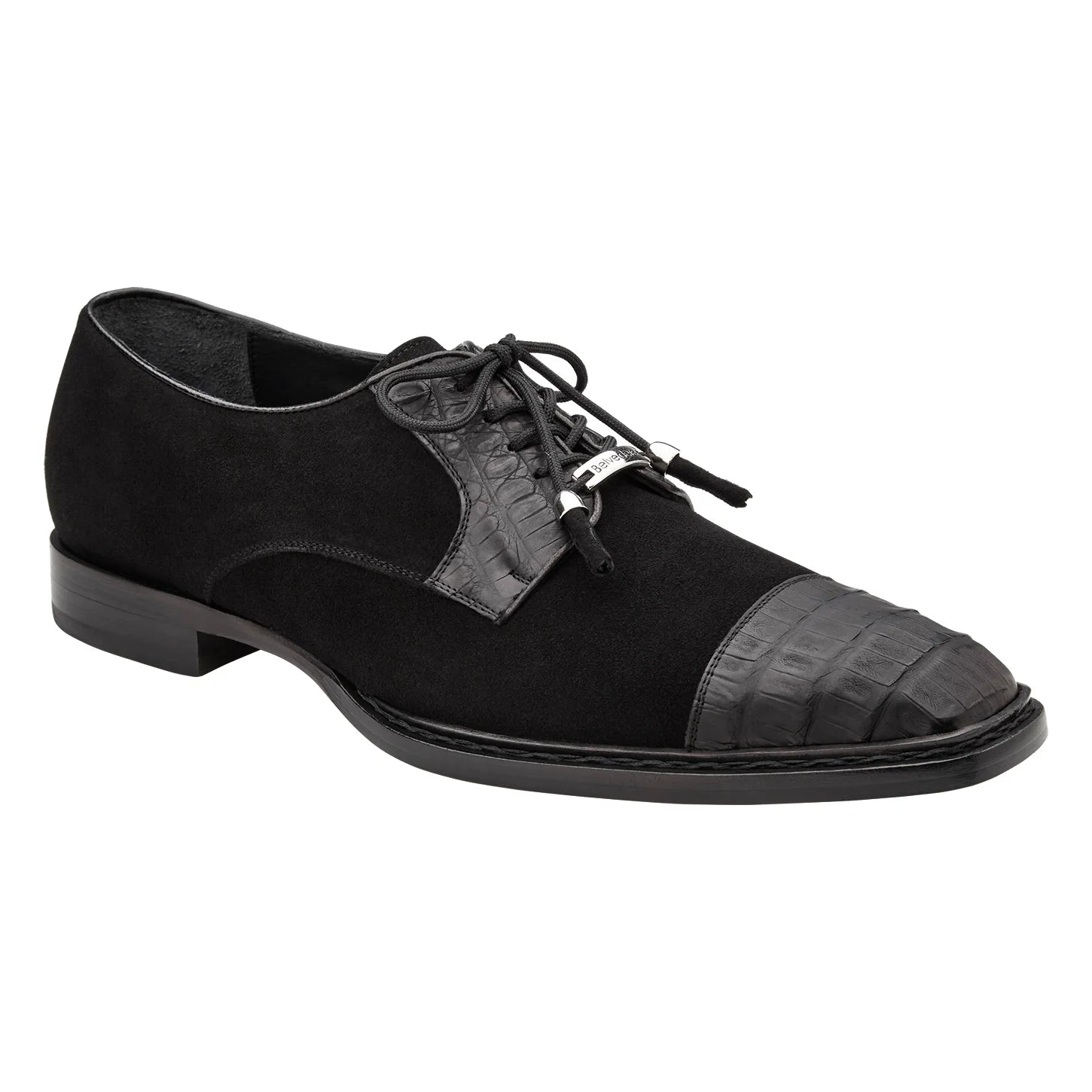 Belvedere Capitano Genuine Oiled Caiman Crocodile Italian Suede Black R103