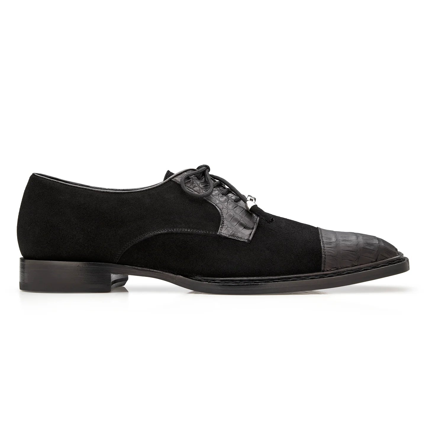 Belvedere Capitano Genuine Oiled Caiman Crocodile Italian Suede Black R103