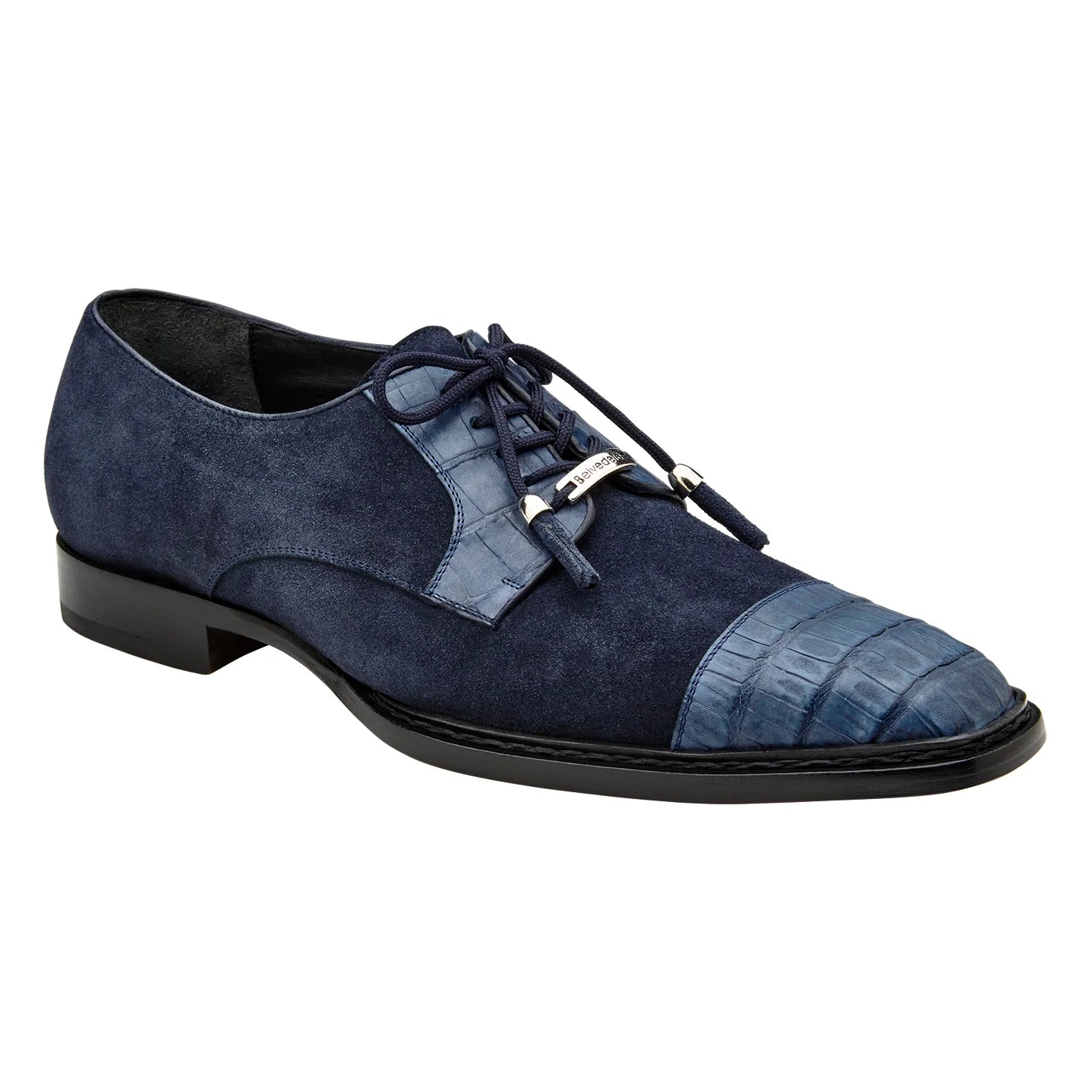 Belvedere Capitano Genuine Oiled Caiman Crocodile Italian Suede Navy R103