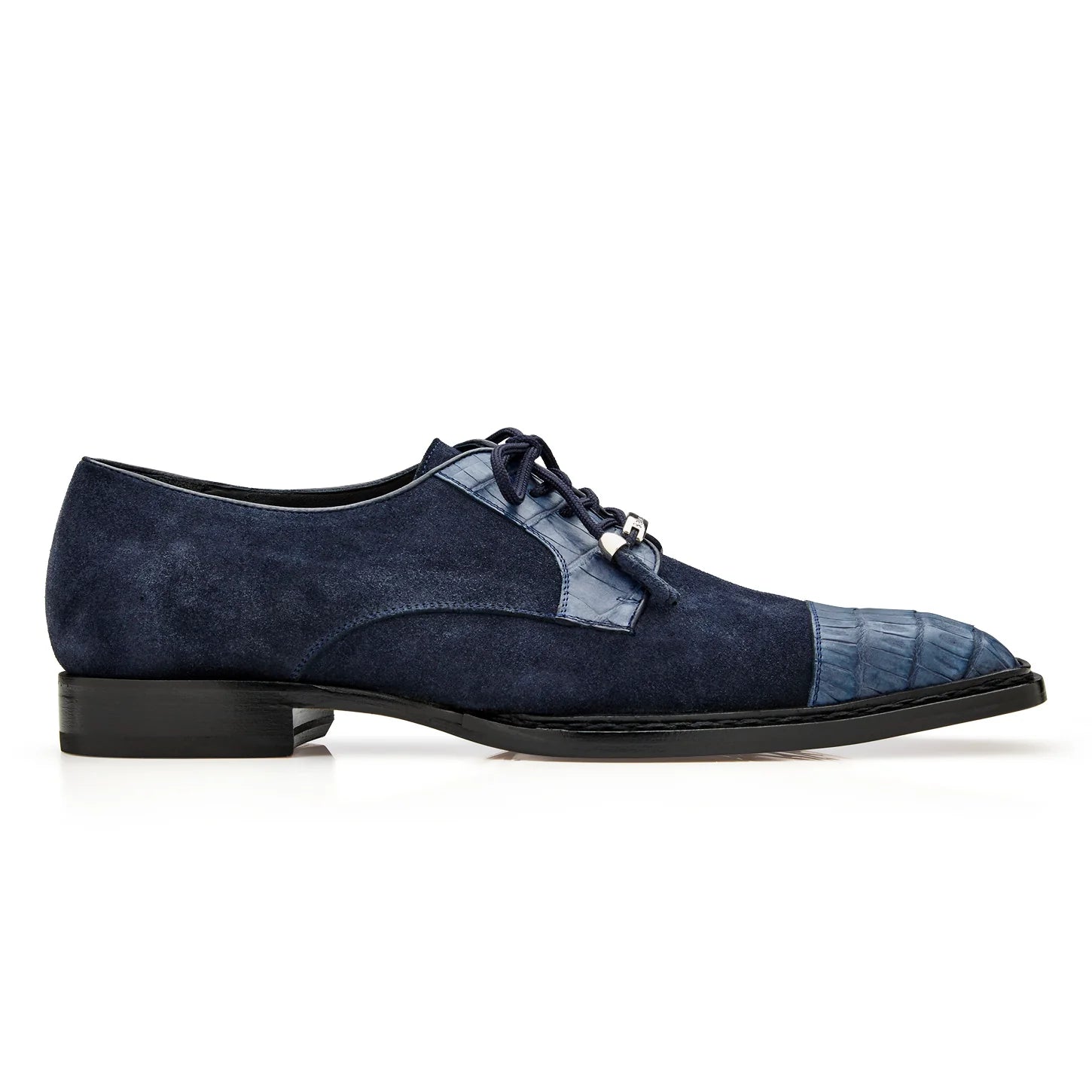 Belvedere Capitano Genuine Oiled Caiman Crocodile Italian Suede Navy R103