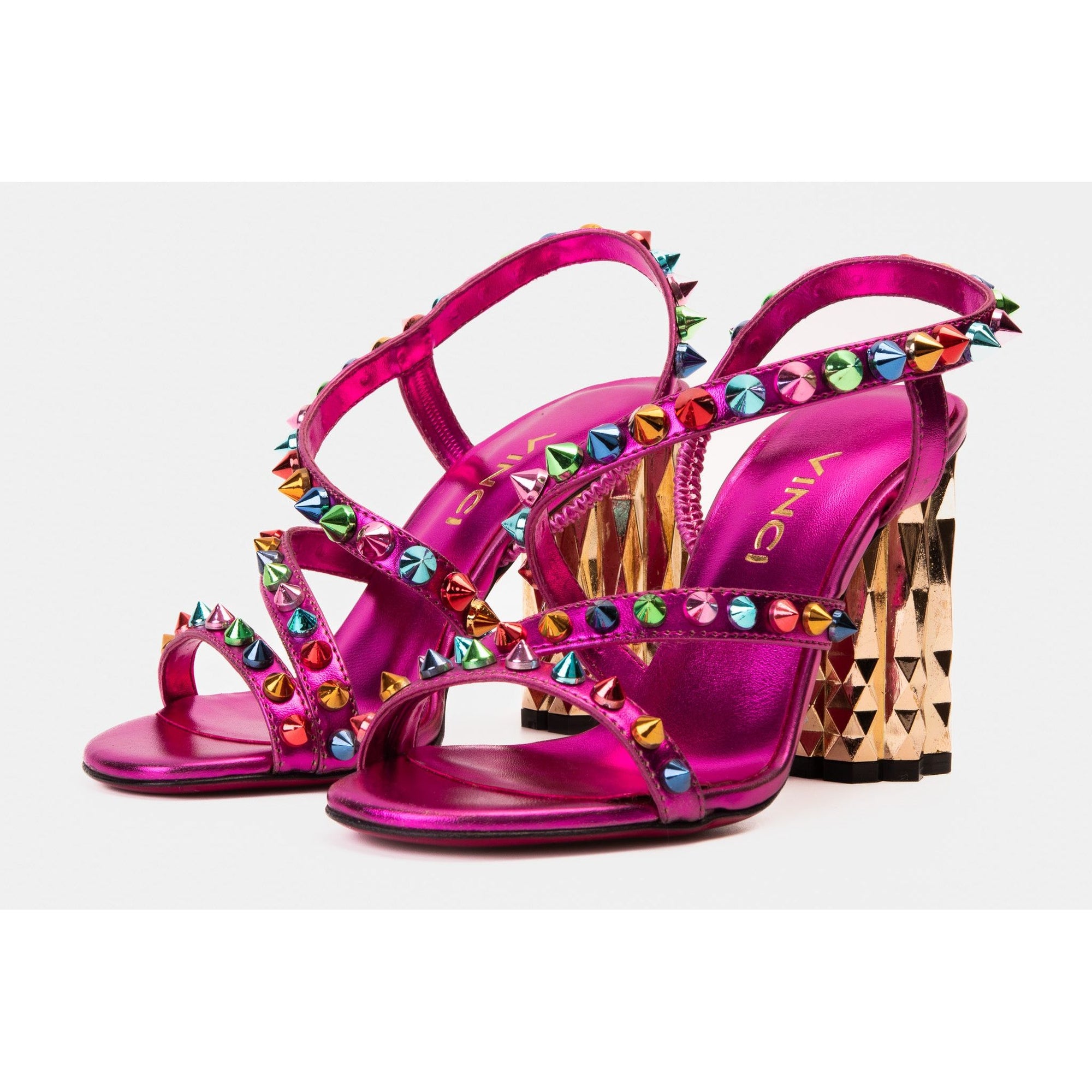 The Caris Fuchsia Block Heel Spike Leather Women Sandal Final Sale!