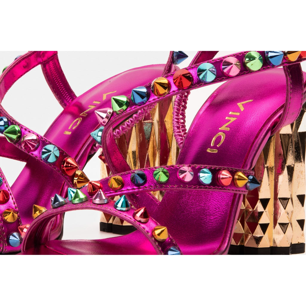 The Caris Fuchsia Block Heel Spike Leather Women Sandal Final Sale!