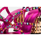 The Caris Fuchsia Block Heel Spike Leather Women Sandal Final Sale!