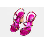 The Caris Fuchsia Block Heel Spike Leather Women Sandal Final Sale!