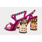 The Caris Fuchsia Block Heel Spike Leather Women Sandal Final Sale!