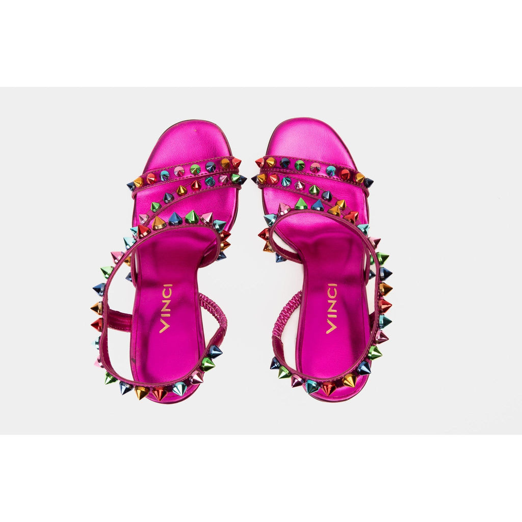 The Caris Fuchsia Block Heel Spike Leather Women Sandal Final Sale!