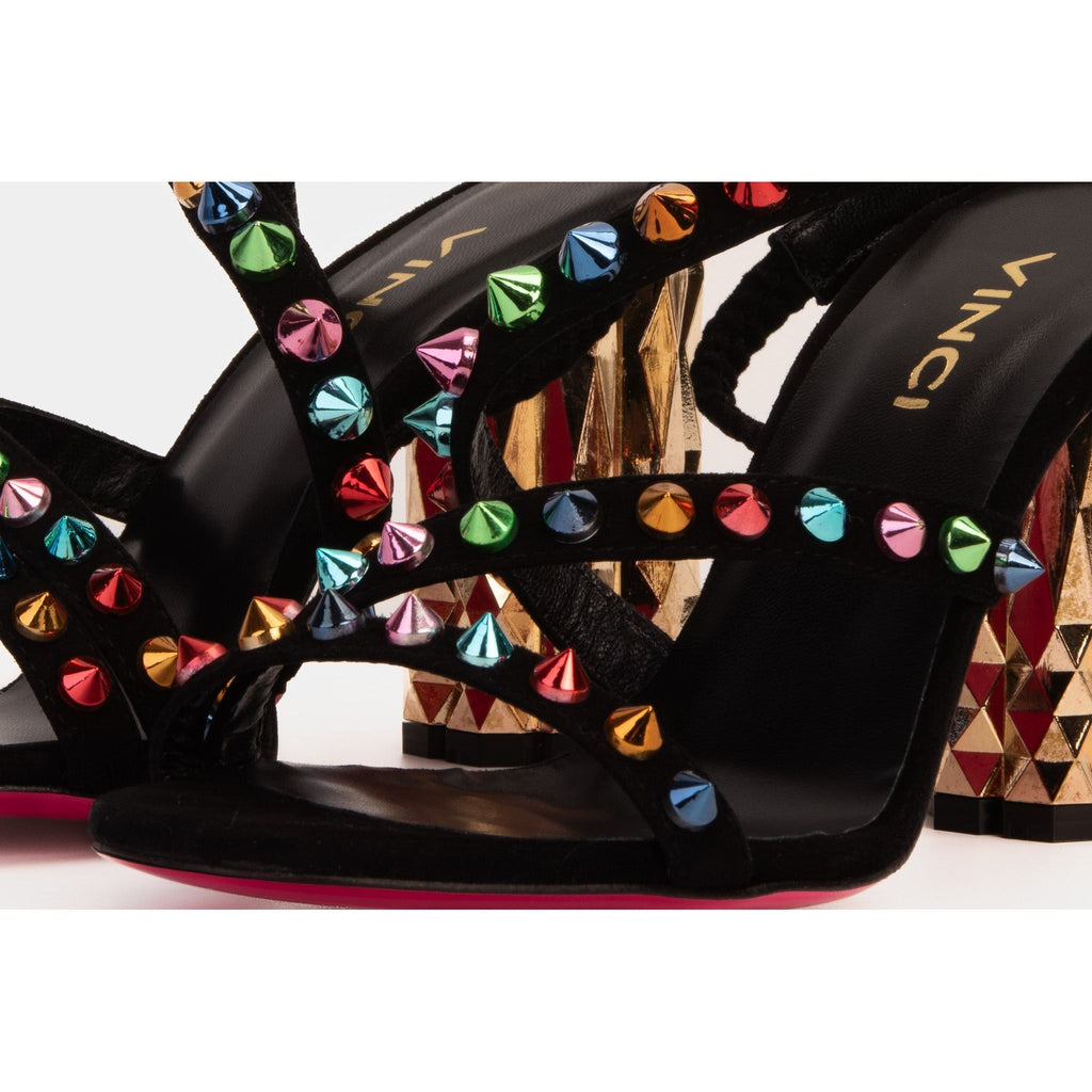The Caris Black Block Heel Spike Leather Women Sandal Final Sale!
