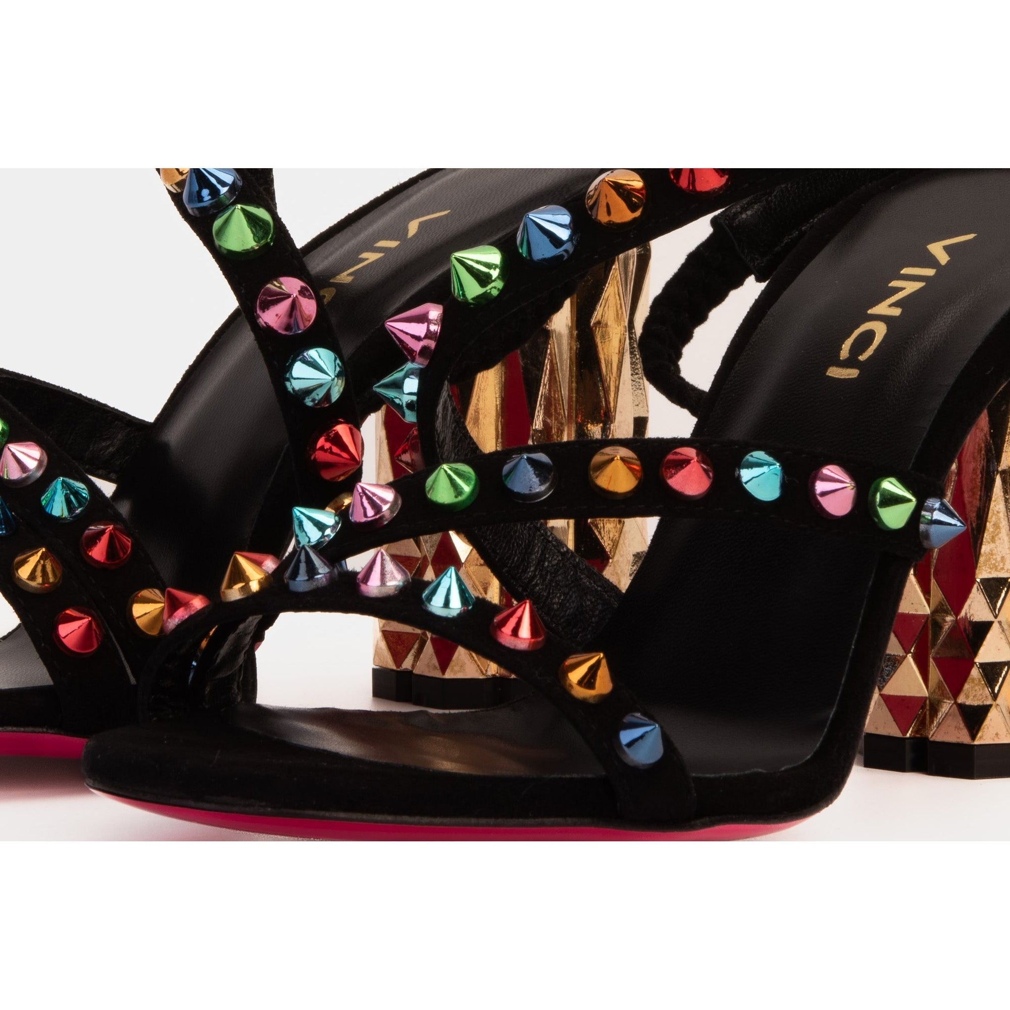 The Caris Black Block Heel Spike Leather Women Sandal Final Sale!