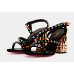 The Caris Black Block Heel Spike Leather Women Sandal Final Sale!