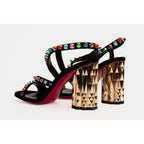 The Caris Black Block Heel Spike Leather Women Sandal Final Sale!