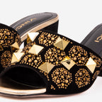 The Chantilly Black Glitter Leather Women Sandal