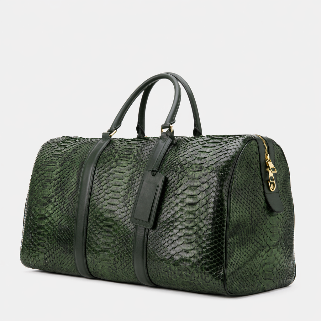 The Velar Green Hand-Painted Snake Leather Weekender Bag