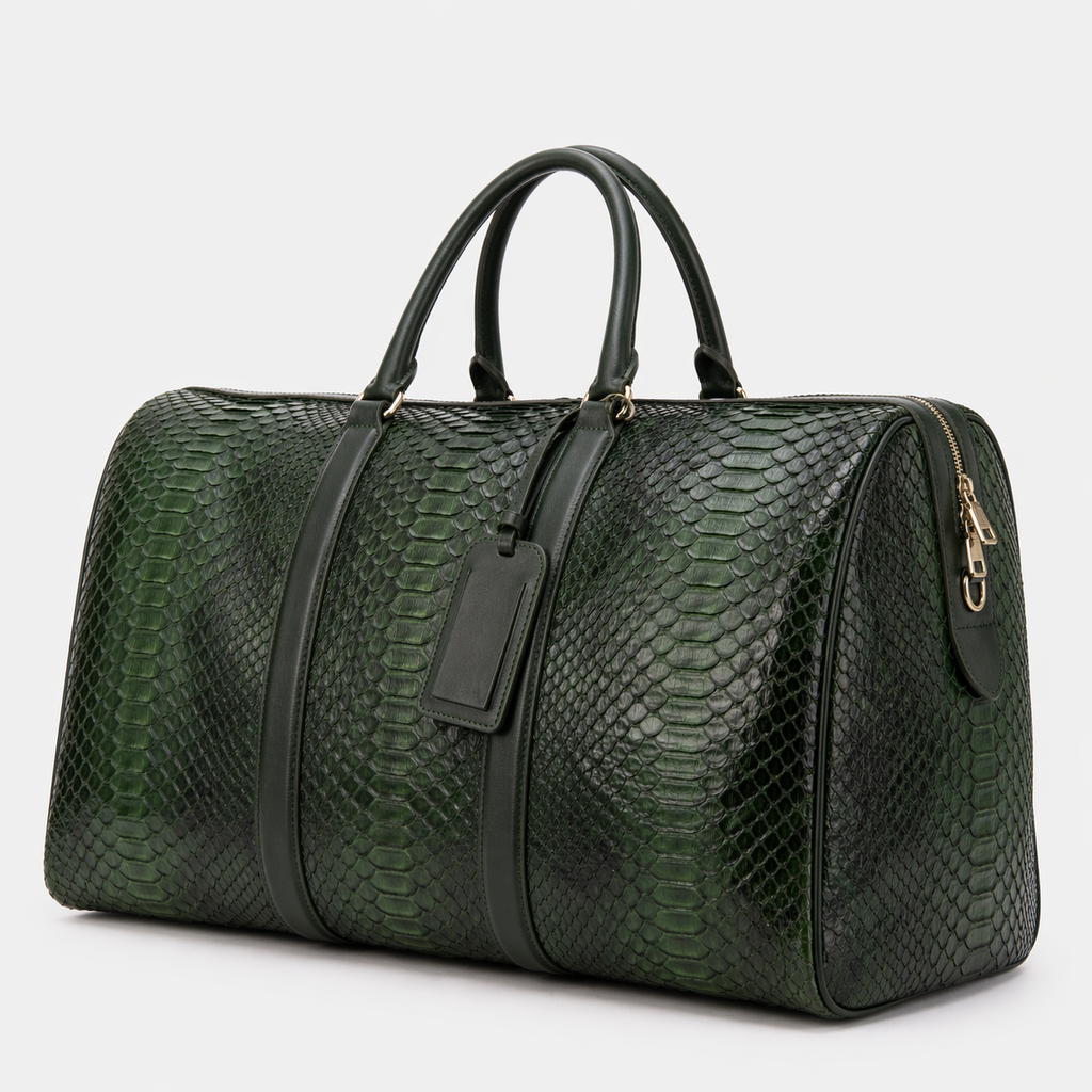 The Velar Green Hand-Painted Snake Leather Weekender Bag