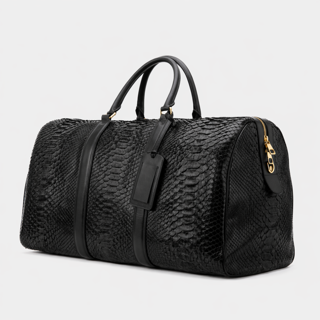 The Velar Black Hand-Painted Python Leather Weekender Bag