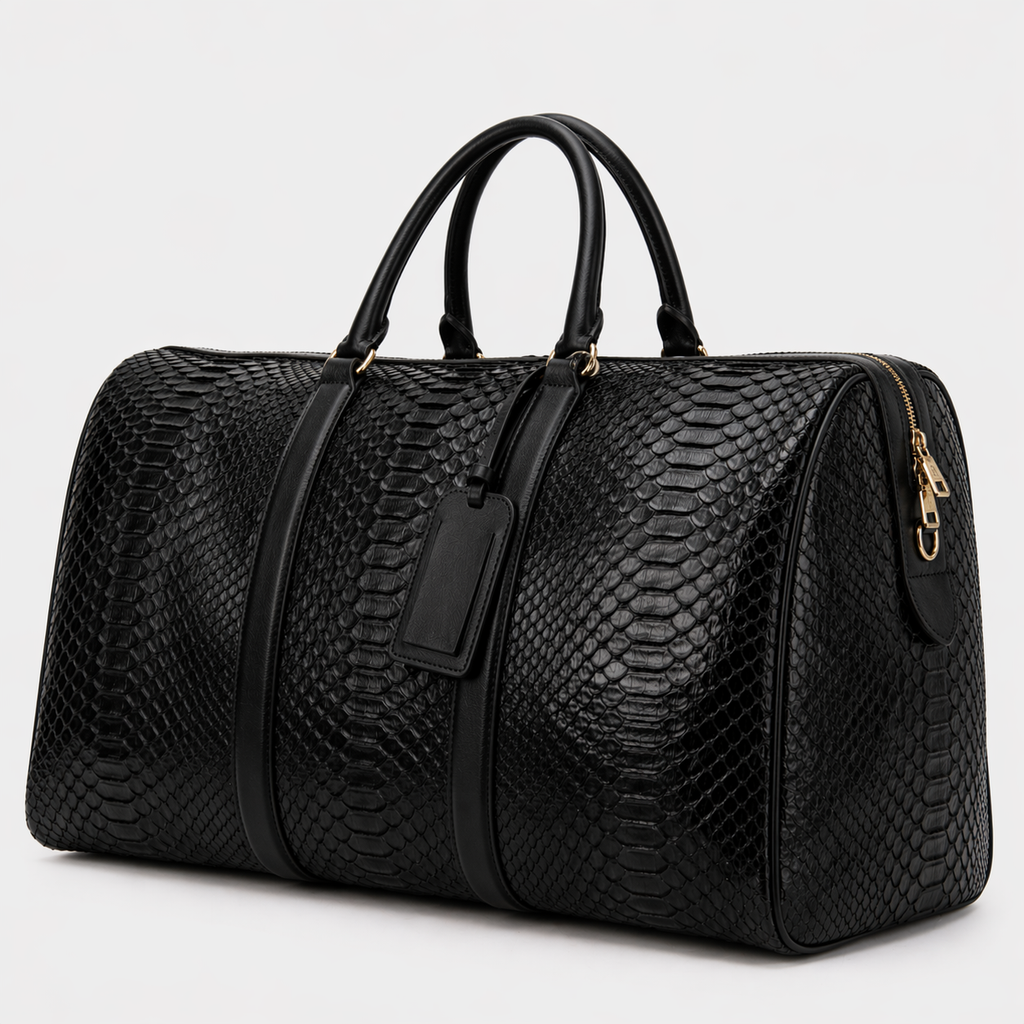 The Velar Black Hand-Painted Python Leather Weekender Bag