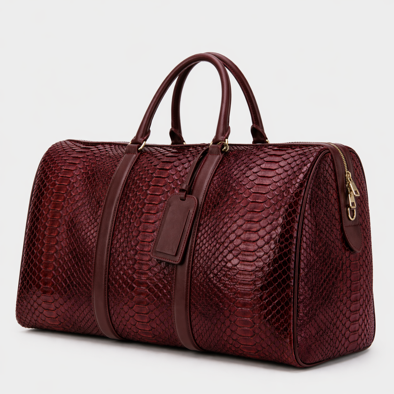 The Velar Burgundy Hand-Painted Snake Leather Weekender Bag