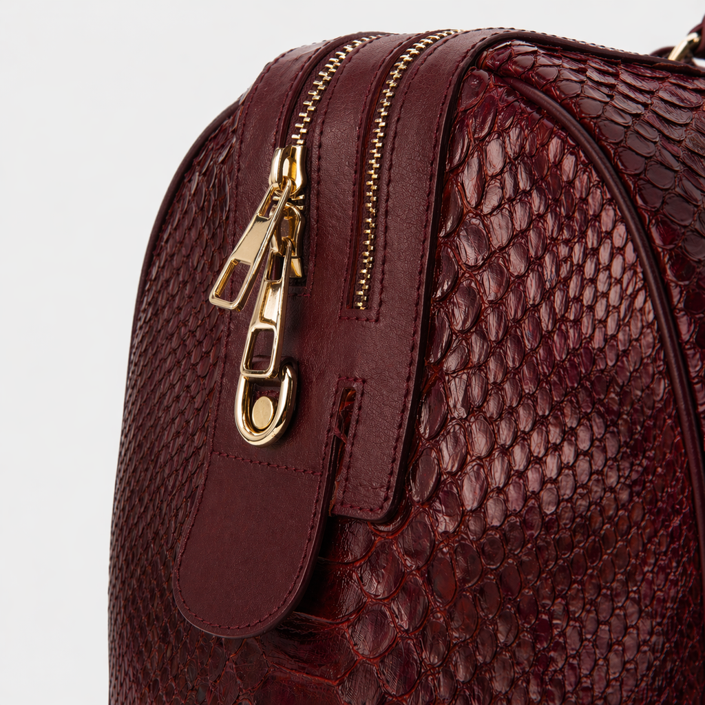 The Velar Burgundy Hand-Painted Snake Leather Weekender Bag