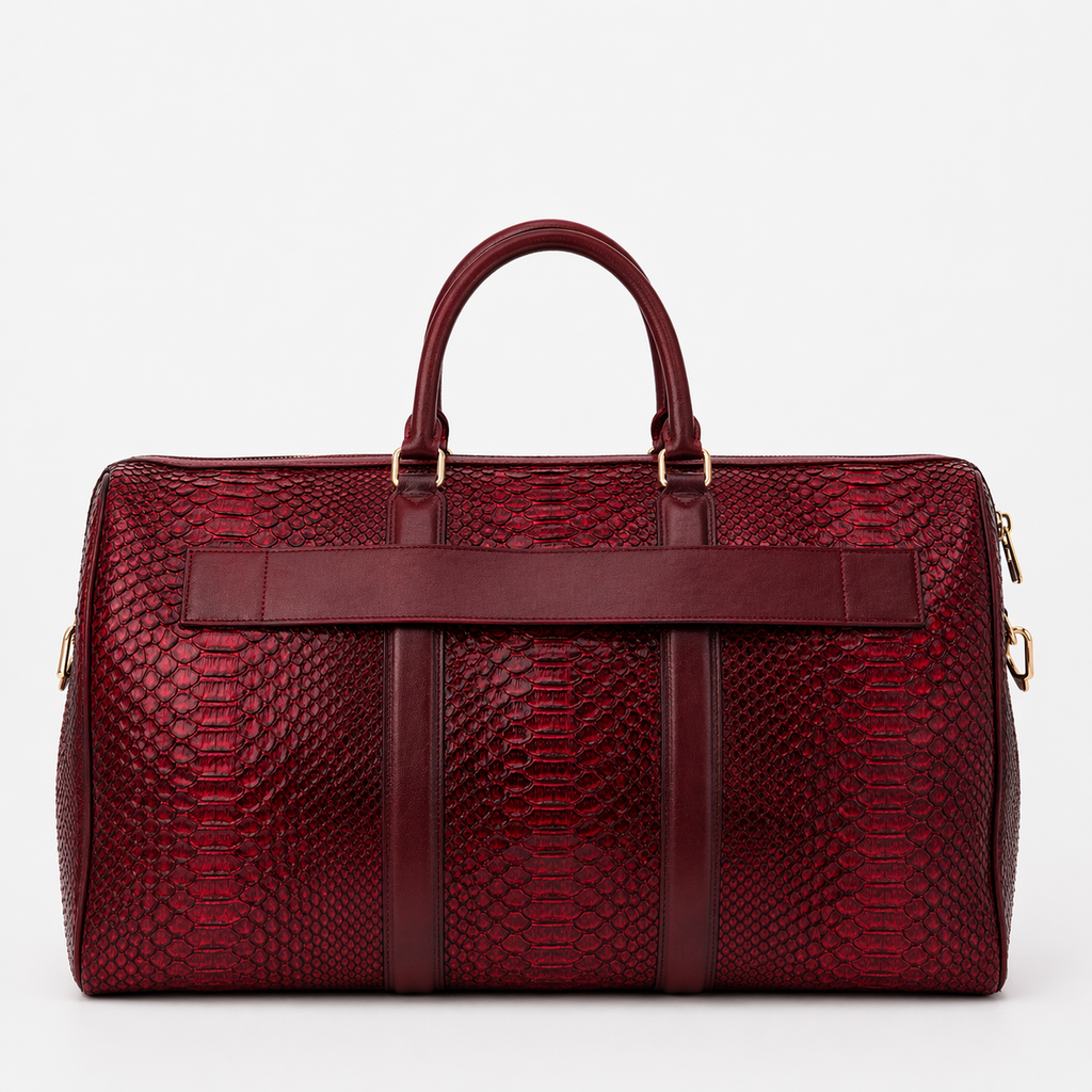 The Velar Burgundy Hand-Painted Snake Leather Weekender Bag